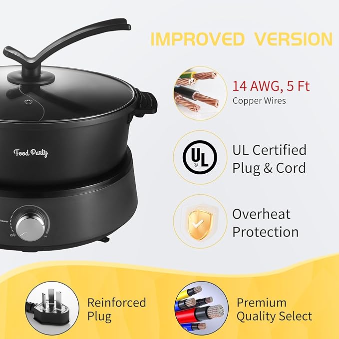 Food Party Hot Pot Electric Hotpot Separable Shabu Shabu Pot with Divider Hotpot Cooker Electric Dual Sided 110V 1350W Non-Stick 4L Fondue Pot for 2-6 People