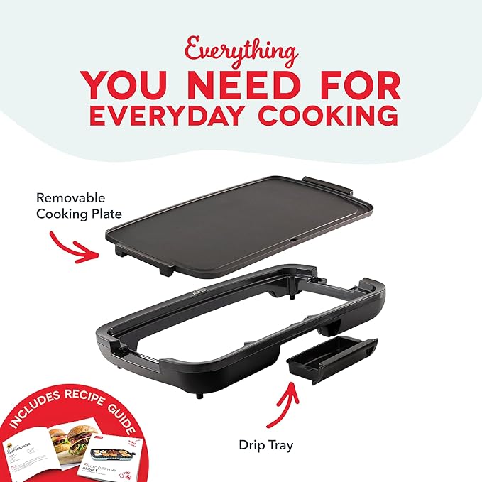 Dash Everyday Electric Griddle - Indoor Griddle for Versatile Cooking - Features Quick-Heating, Anti-Slip Feet, and Removable, Nonstick Plate - Black