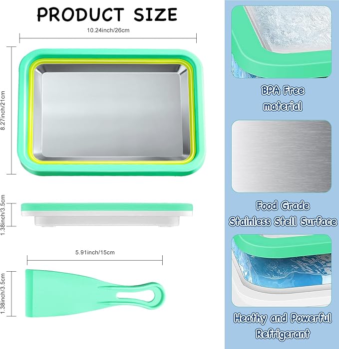 Mini Rolled Ice Cream Maker, Frozen Yogurt Rolls Tray, Instant Cold Plate Ice Cream Maker, Homemade DIY Smoothies, Ideal for Family Activities, Mint Green
