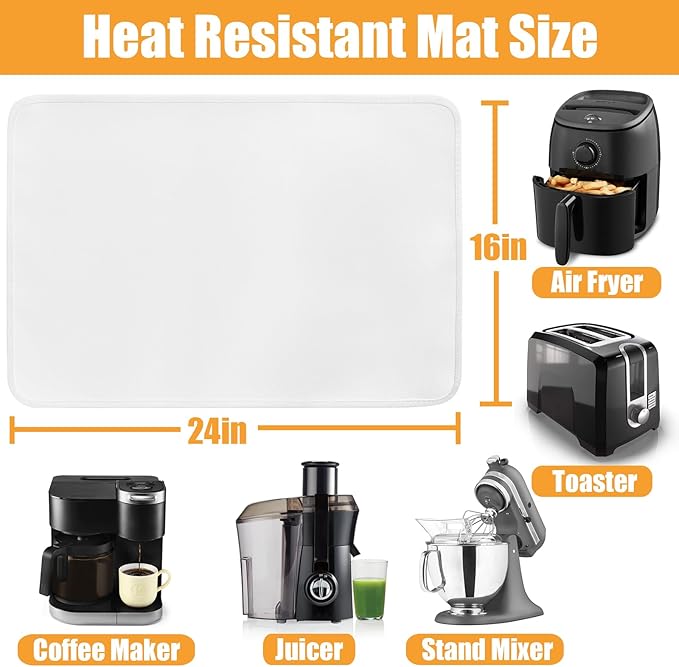 Heat Proof Mat for Air Fryer, Oven, Coffee Maker, 16x24in Heat Resistant Pad for Kitchen Countertop, Protective Mat for Quartz Counter, Appliance Mat Accessories