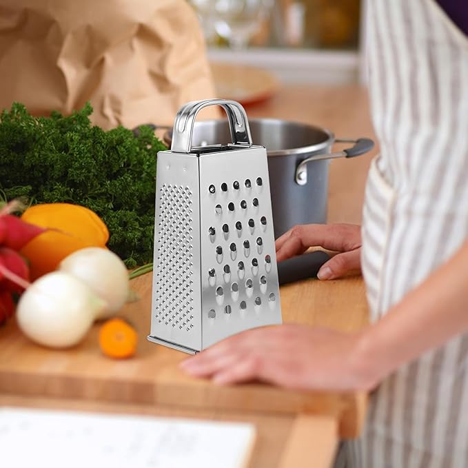1pc Stainless Steel Vegetable Grater Portable Metal Grater 4-Sided Cheese Grater with Handle for Kitchen Restaurant (6inch)