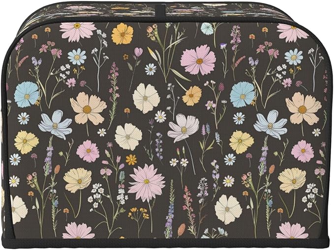 Toaster Cover 4 Slice Vintage Flower Botanical Leaf Kitchen Small Appliance Covers with Pockets Dust and Fingerprint Protection