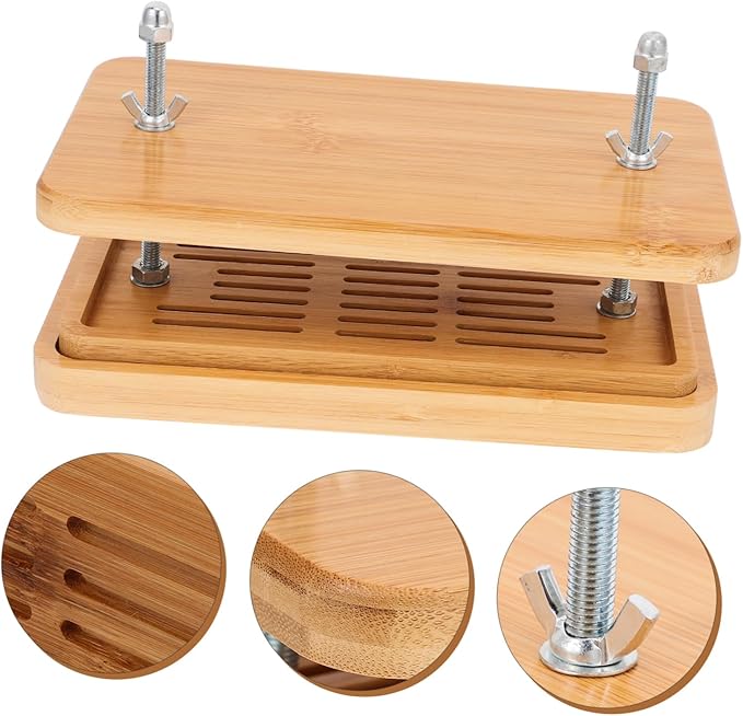 Hemobllo Bamboo Tofu Press 3-Layer Drip Tray Mold Adjustable Pressure Tofu Maker for Homemade Soybean Curd Efficient Kitchen Tool