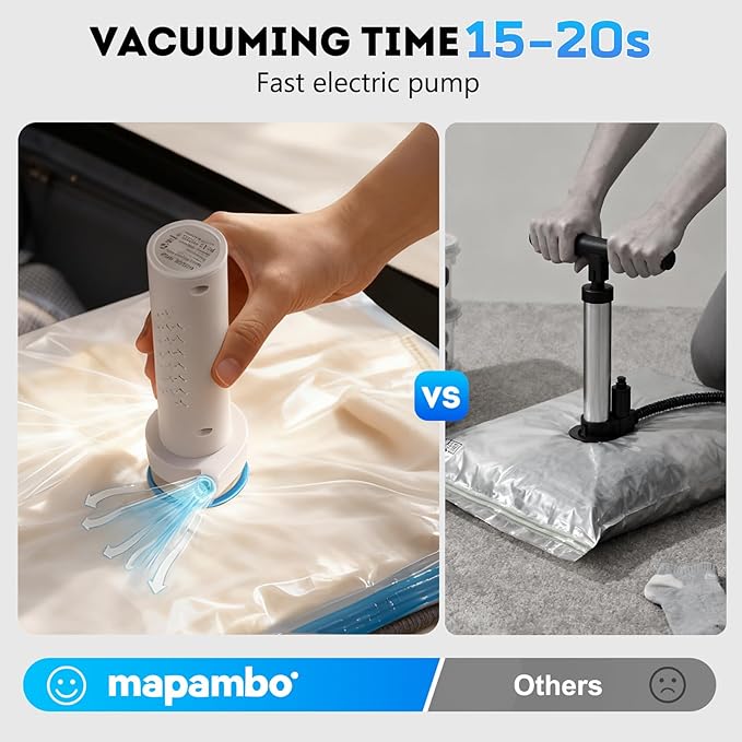 Mapambo Vacuum Seal Bags for Clothing Travel with Electric Pump, 9 Pack Vacuum Bags in 3 Combo sizes, Space Saver Vacuum Storage Bags, Reducing Luggage Volume by up to 80% (9 Combo Travel Size)
