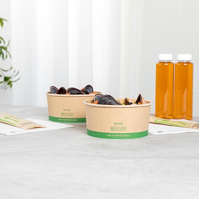 Restaurantware Paper Food Containers 200 Pack Of 44 oz Disposable Round Kraft Salad Bowls Sustainable Stackable Greaseproof Meal Prep Take Out Containers For Ice Creams, Soups, Snacks And Desserts
