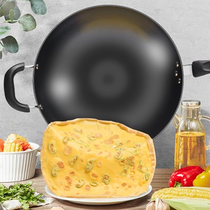 Carbon Steel Wok, Woks and Stir Fry Pans with Handle and Lid, Flat Bottom Chinese Stir Fry Wok, for Electric,Induction and Gas Stoves,Iron