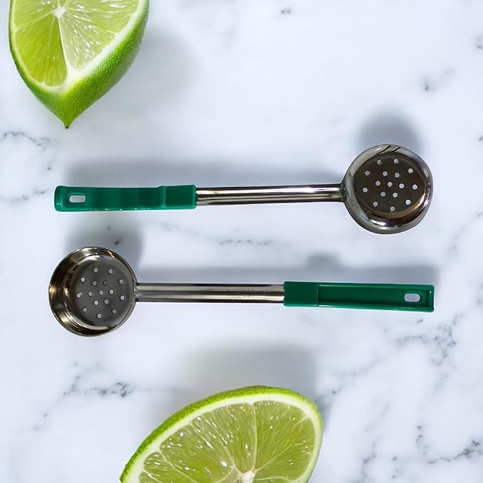4 Ounce Slotted Stainless Steel Portion Control Ladle Spoon for Measuring and Serving; Commercial Grade Serving Scoops [Pack of 2]
