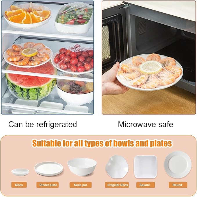 300PCS Plastic Elastic Bowl Covers Reusable,Food Storage Covers with Elastic Bowl Covers for Leftover, Plastic Covers for Bowls Fresh Keeping Bags for Family Outdoor Picnic (300-PCS)