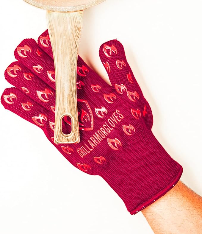 Grill Armor Oven Gloves with Fingers – 932°F Heat, Fire & Cut Resistant Mitts for BBQ, Grill, Cooking, Grilling, Baking, Smoker & Fire Pit