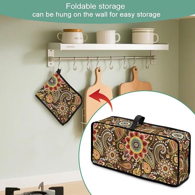 Boho Floral Toaster 2 Slice Cover, Heat-Resistant Snowman Toaster Cover Long Slot Small Appliance Covers Dustproof Kitchen Appliance Covers, with Top Handle Furniture Decor