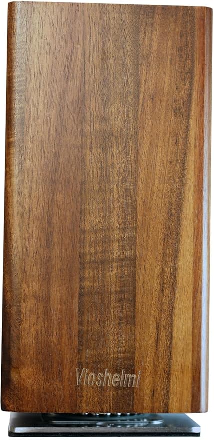 Magnetic Knife Block - Acacia Wood Rotating Design with Strong Magnet Holds 6-8 Knives | Kitchen Knife Storage Organizer | Vioshelmi
