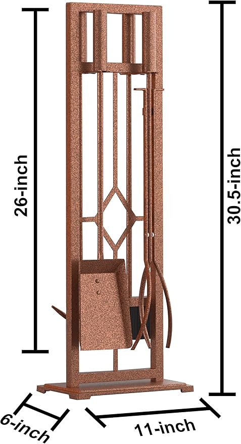 Fire Beauty 5 Pieces Fireplace Tools Set Wrought Iron Fire Place Pit Poker Holder(Antique Bronze)