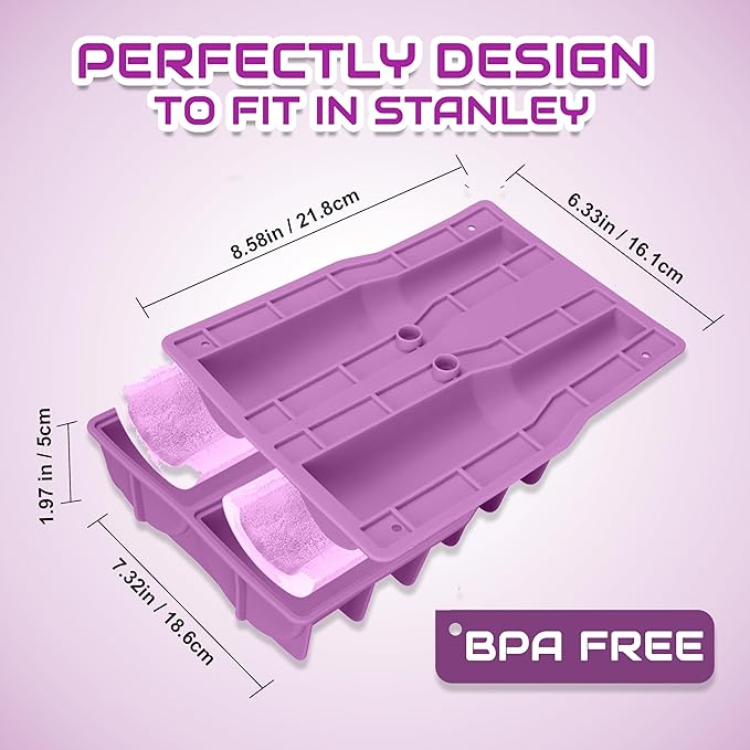 Ice Mold for 40oz Tumbler Cup – Hollow Cylinder Silicone Ice Cube Tray, Easy Fill & Release Ice Mold for Freezer, BPA-Free, Compatible with Stanley 40oz, Whiskey & Cocktail (Purple)