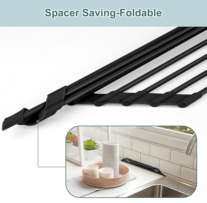 MERRYBOX Triangle Roll Up Dish Drying Rack Over The Sink, 2025 Anti-Rust Sink Drying Rack with Full Silicone Wrapped- Anti-Slip, Space Saving, Durable Organizer for Kitchen