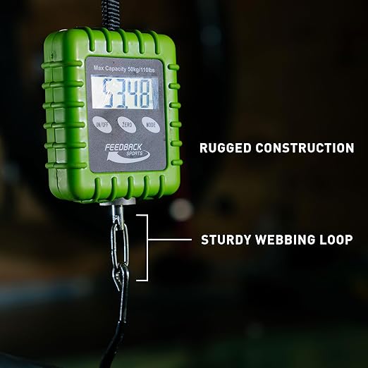 FEEDBACK SPORTS | Expedition Backpacking, Biking, Luggage 110lbs Capacity Digital Scale | Protective Rubber Exterior, Lbs/Kgs/Ounces/Grams/Decimal LCD Display | Batteries Included