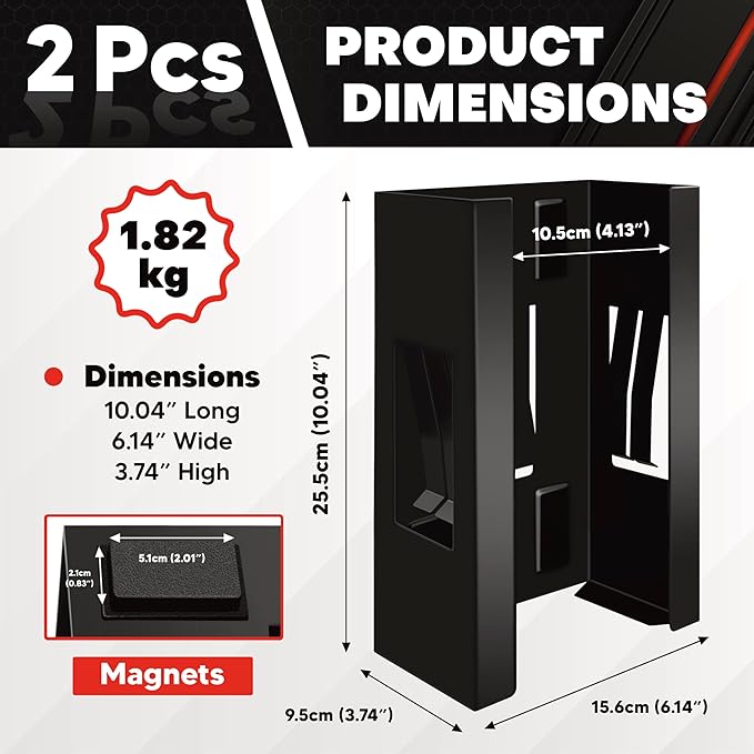 C&T 2 Piece Magnetic Glove Box Holder, Tissue Dispenser, Holds Boxes of Gloves, Towels, Wipes and Tissues,Suitable for Wall mounting, toolboxes, garages, workshops, Offices and Kitchens