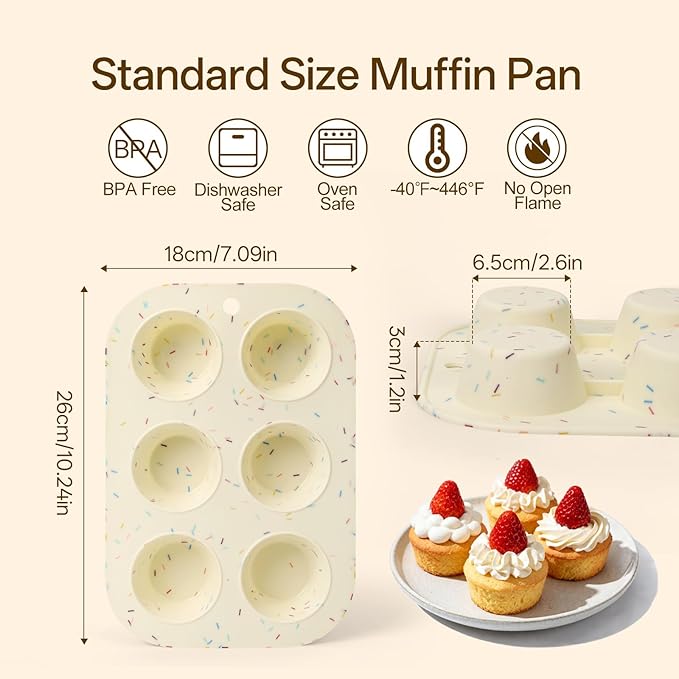 2 Pack Silicone Muffin Pan for Baking, Regular Size Nonstick Cupcake Pan, 6-Cup Silicone Muffin Tin BPA Free Dishwasher Safe, Great for Muffin Cupcake Brownie Egg Tart
