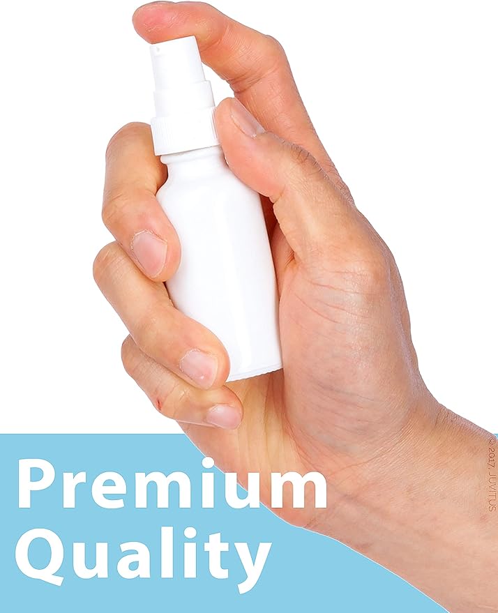 JUVITUS 1 oz / 30 ml High Shine Gloss White Glass Boston Round Bottle with White Treatment Pump (12 Pack)