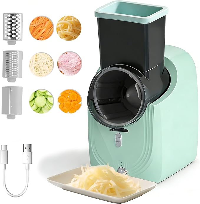 Cordless Electric Vegetable Slicer Chopper & Cheese Grater - Rechargeable Portable Salad Maker, Battery-Powered Electric Food Slicer for Home Kitchen Cucumber Carrots Cabbage