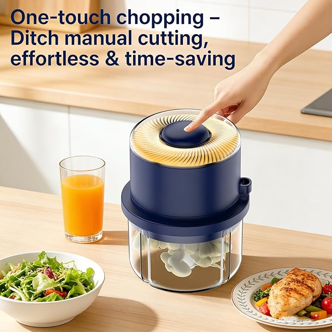 Portable Electric Garlic Chopper & Mincer, 6-Blade Mini Veggie Cutter, Large Glass Cup, Wireless Cordless, Easy-Clean Kitchen Food Processor for Garlic, Meat, Ginger