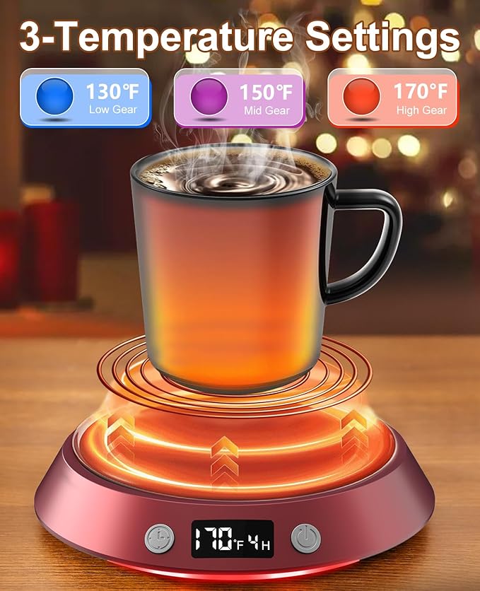 Kepwam Coffee Mug Warmer - 50W Electric Coffee Warmer for Desk 3 Temp Settings & 2-9 Timer Smart Cup Warmer for Desk Candle Warmer Plate with LED Lights Beverage Tea Milk Warmer for Home & Office