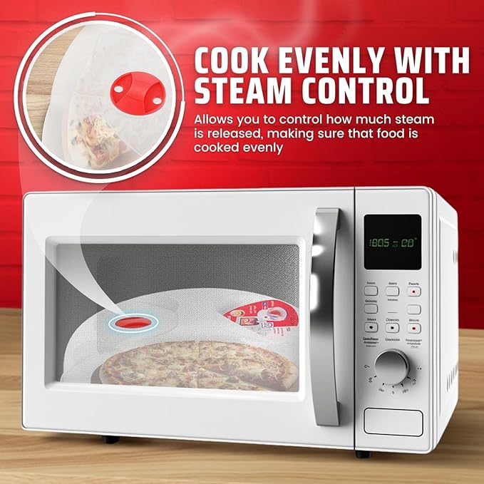 Flexzion 2 Pack 10 Inch Small Microwave Splatter Cover - BPA-Free Anti-Splatter Microwave Cover with Adjustable Steam Vent, Dishwasher Safe, Transparent Plastic Food Covers for Microwave Cooking