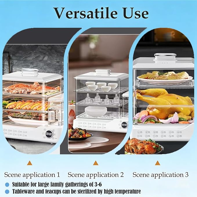 Electric Steamer: 24L/25QT Electric Steamer for Cooking, 3 Tier Food Steamer with Detachable Water Tank, Steamer for Food with 800W Power for Veggies, Seafood & Rice, BPA-Free