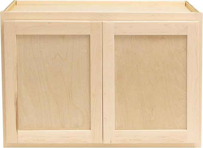 Quicklock RTA (Ready-to-Assemble) 42" Tall Wall Kitchen Cabinets - Shaker Style | 100% Hardwood | Made in America | Soft Close Hardware (Raw Maple, 12" D x 30" W x 24" H)