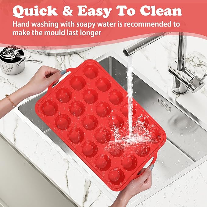 2 Pack Mini Silicone Muffin Pan with Metal Frame, Non-stick Regular Silicone Cupcake Pan with Handles 24 Cup, Silicon Muffin Tin Tray for baking, egg bites, Cupcake Mold, BPA Free Red