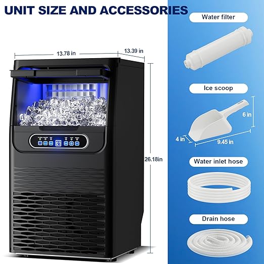 Ice Maker Countertop,110lbs Per Day, Auto-Cleaning, Portable Sonic Ice Maker with Basket and Scoop, for Home Party/RV Camping (110Lbs/24H)