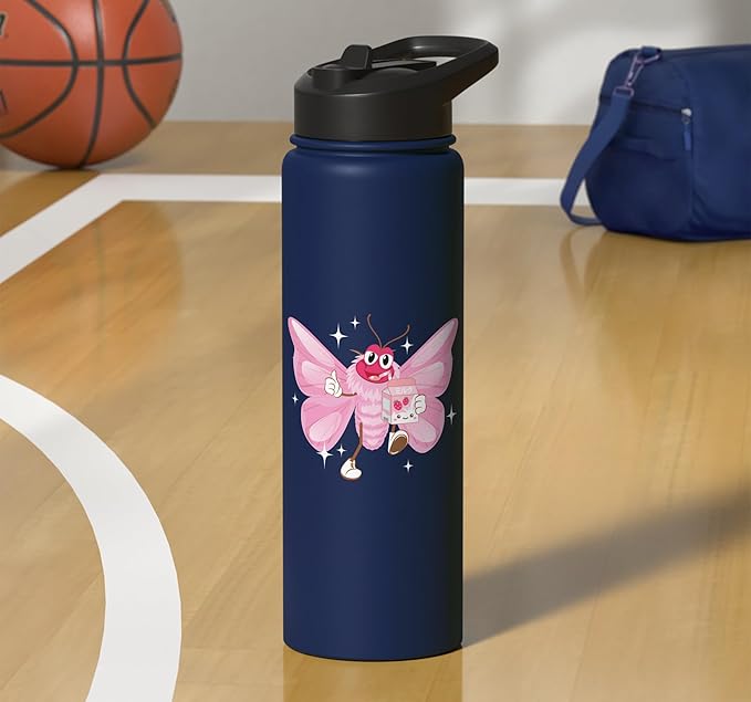 Butterfly Kawaii Strawberry Milk Shake Carton Stainless Steel Insulated Water Bottle