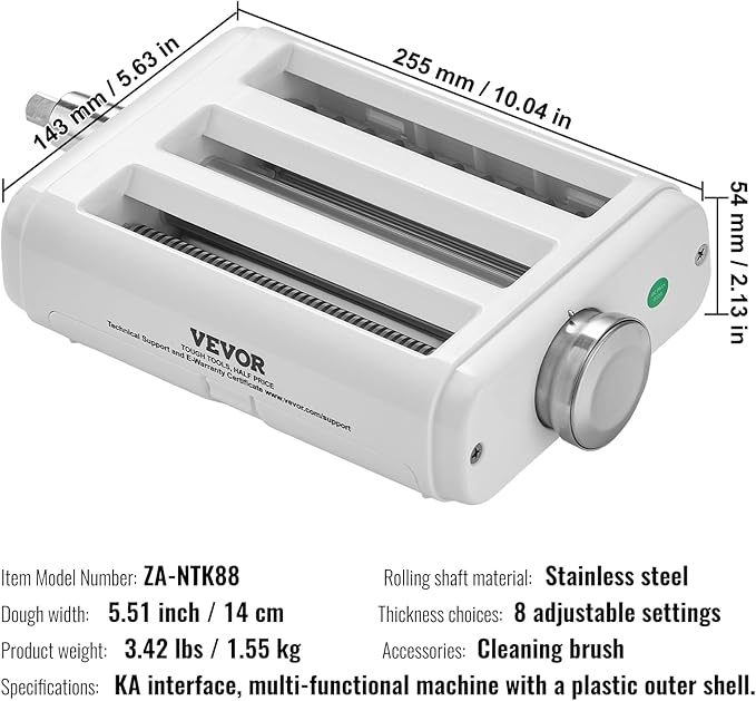 VEVOR Pasta Maker Attachment for KitchenAid Stand Mixer, 3 in 1 Pasta Attachments Including Pasta Roller, Spaghetti Fettuccine Cutter and Cleaning Brush, Pasta Machine Attachment Accessories for KA
