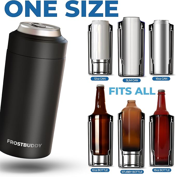 Frost Buddy Universal Can Cooler - Fits all - Stainless Steel Can Cooler for 12 oz & 16 oz Regular or Slim Cans & Bottles - Stainless Steel (Blue Ice Cream)