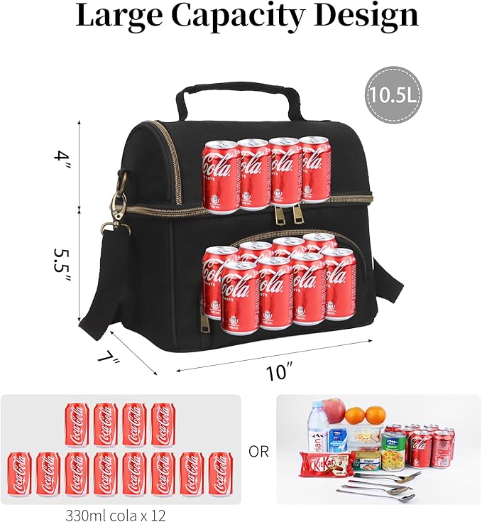 Lunch Box with Ice Packs, Waxed Canvas Lunch Bag for Men, 10.5L Leakproof Insulated Lunch Cooler for Men Work, Dual Compartment Soft Cooler for Work, Camping, Beach & Road Trips