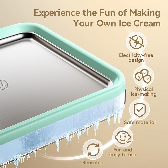 Rolled Ice Cream Maker, Felizbebe Instant Ice Cream Roller Maker with Lid & 2 Spatulas, Food-Grade SUS316 Stainless Steel, Rolled Ice Cream Tray for Frozen Yogurt, Homemade Ice Cream