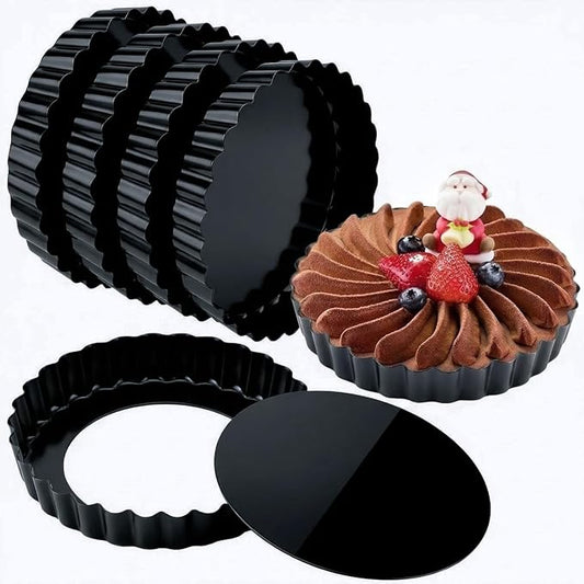 6 Pack 5 Inch Mini Tart Pans with Removable Bottom, Nonstick Round Quiche Pan Heavy Duty Fluted Sides for Tartlets, Mousse Cakes, Dessert Baking