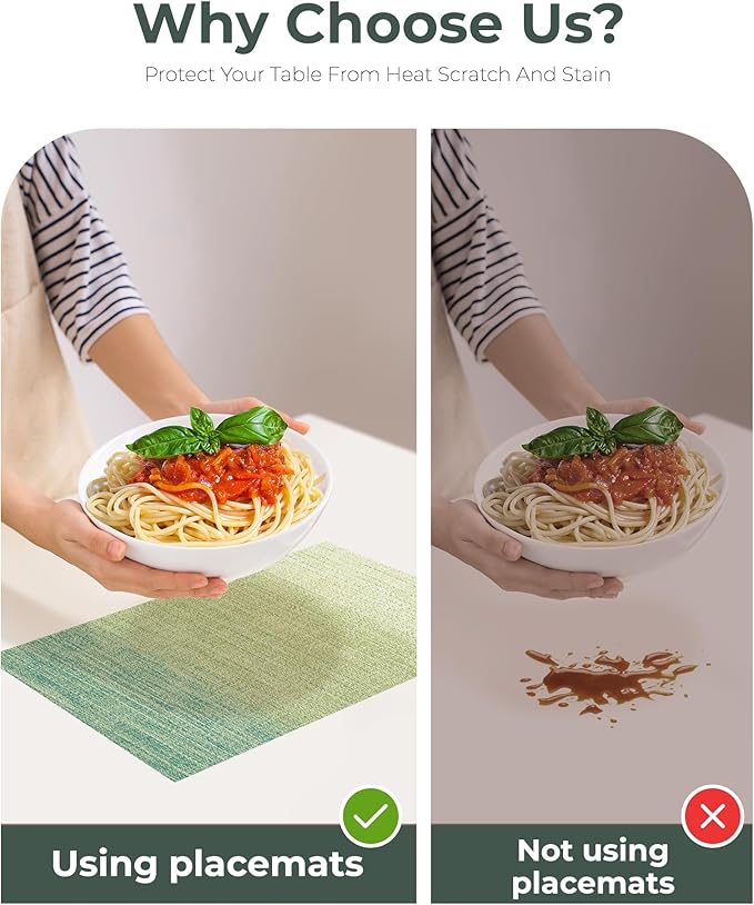 Leetaltree Gradient Green Woven Placemats Set of 4 - Heat Resistant Non-Slip Place mats for Dining Table, Washable Durable PVC Vinyl Woven Table Mats(Gradient Green, 4)