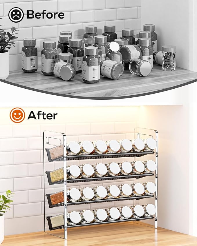 Nieifi Transparent & Black Spice Rack Rustproof, without Seasoning Jars,4-Tier Transparent ABS Plastic Spice Rack Organizer for Cabinet and Countertop,Thickened Corrosion-Resistant-Tiered Kitchen