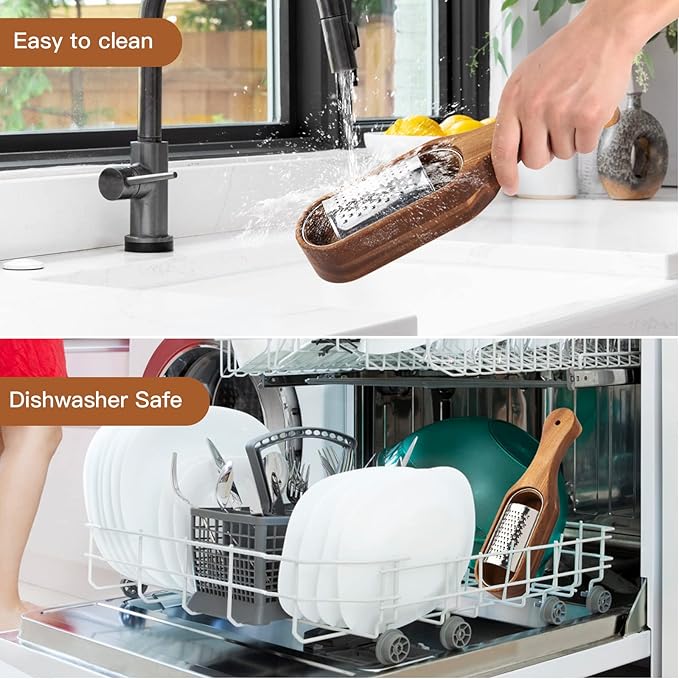 Cheese Grater With Container - Stainless Steel Cheese Grater With Wood Handle Shredder Zester Grater Box Kitchen Handheld Cheese Spoon Grater