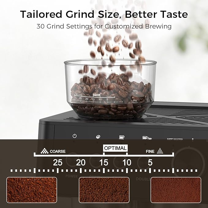 Kndko Espresso Machine with Grinder & Milk Frother, 20 Bar Espresso Coffee Machines with Removable Water Tank, Cappuccino & Latte Machine for Home, Black