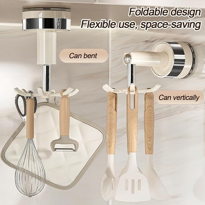 MFMYEE Kitchen Suction Cup Hook, 360 Degree Rotating Storage with Multiple Claws, Punch-Free Organizer, Shower Suction Cup with 6 Hooks (White)