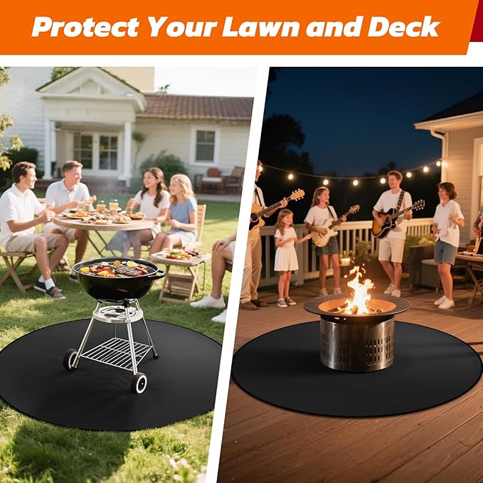 36" Heavy-Duty Fire Pit Mat for Solo Stove Bonfire: Round Fireproof Under Grill Mat Heat Insulated Indoor Fireplace Pad Protector for Decks, Patios, Grass, BBQ Smoker, Reusable Oil-Proof & Waterproof