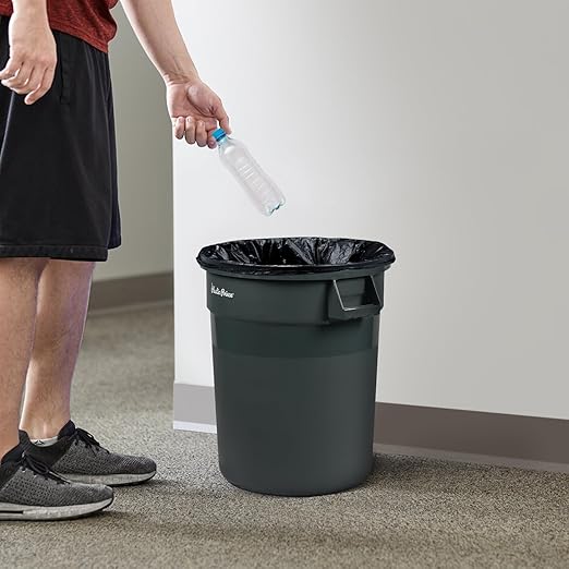 PLASTIC PRINCE 20 Gallon Round Trash Can with Lid and Dolly Gray Plastic Commercial Garbage Container for Home Garage Restaurants Warehouses - Bundle