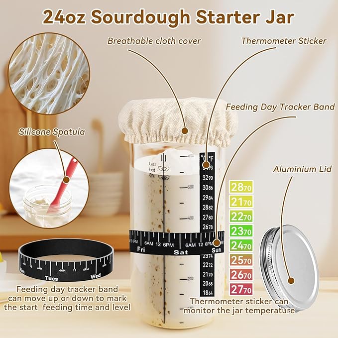 Sourdough Starter Kit, 24PCS Sourdough Bread Baking Supplies, 9"Round & 11"Oval Banneton Bread Proofing Basket, Bread Sling, Starter Jar, Whisk, Scrapers, Bread Lame, Bag, Sour Dough Making Tools Kit