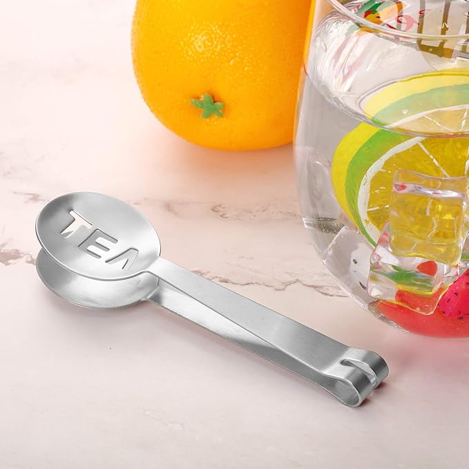 Tea Bag Squeezer Tongs Stainless Steel Spoon for Bags Silver Strainer Clip Tea Squeezer for Loosing Leaf, Gripping Ice Cube, Sugar(4 Pieces)