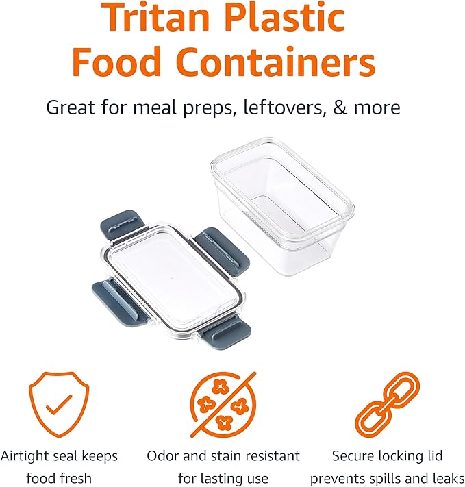 Amazon Basics Tritan Plastic Food Storage Containers with Airtight Locking Lids, 11 Containers, Clear, 22-Piece Set