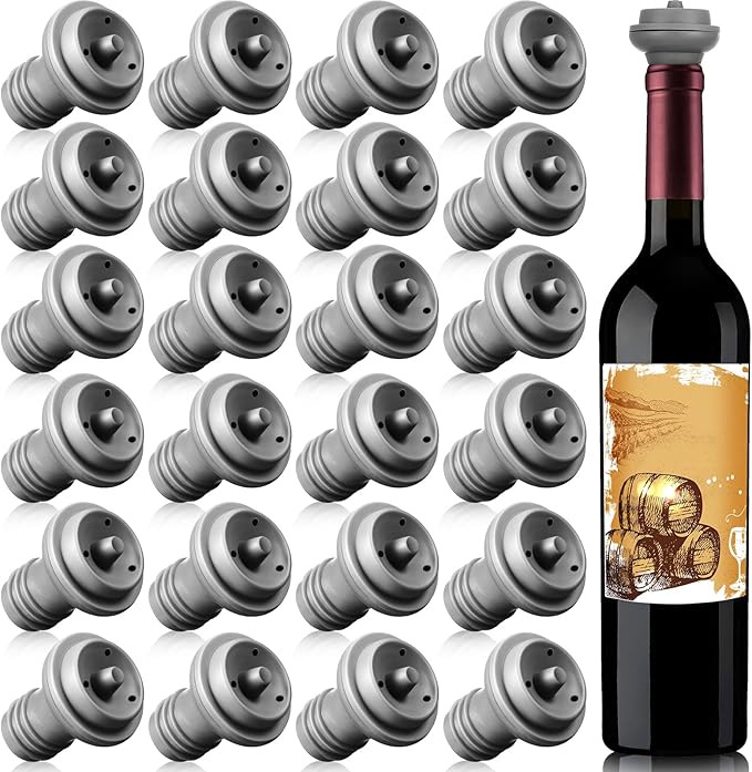 Honoson 24 Pieces Wine Stopper Resealable Pump Vacuum Silicone Saver Practical for Kitchen Supplies Bottle Tools (Grey)