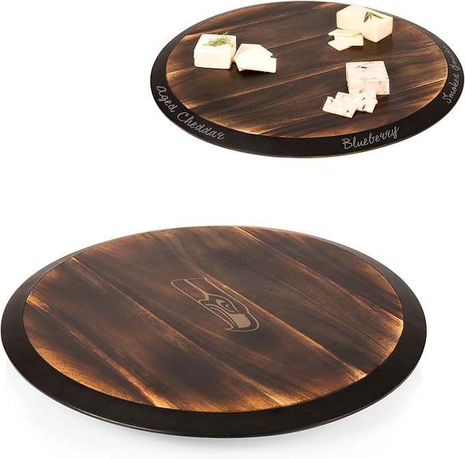 PICNIC TIME NFL Unisex NFL Lazy Susan Serving Tray, Wooden Turntable Round Charcuterie Board, Cheese Serving Platter