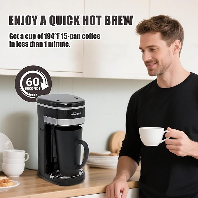 Coffee Machine,Single Serve Coffee Maker,One Cup Coffee Maker with Reusable Filter&One-touch Control Button,Portable Brewer for Camping,Travel & Home,Easy To Clean& Store,15oz/450ml