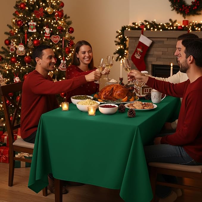 10-Pack Hunter Green Tablecloths for Rectangle Tables, 54 x 108 Inches, Stain-Resistant Polyester Fabric for 6 Foot Tables - Washable Table Covers for Weddings, Birthday Parties, Events
